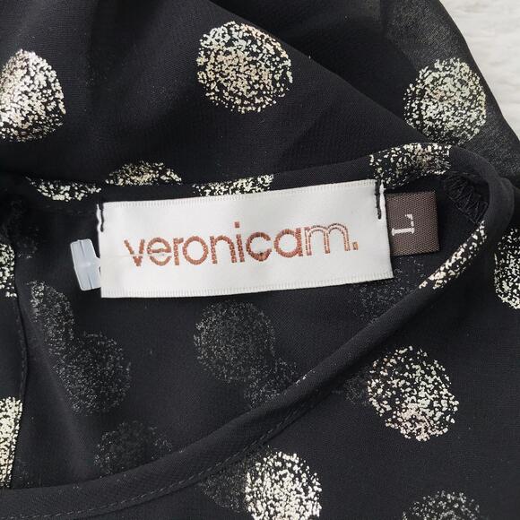 Veronica M. - Black sheer Gold polka dot long sleeve top, L - Picture 6 of 7